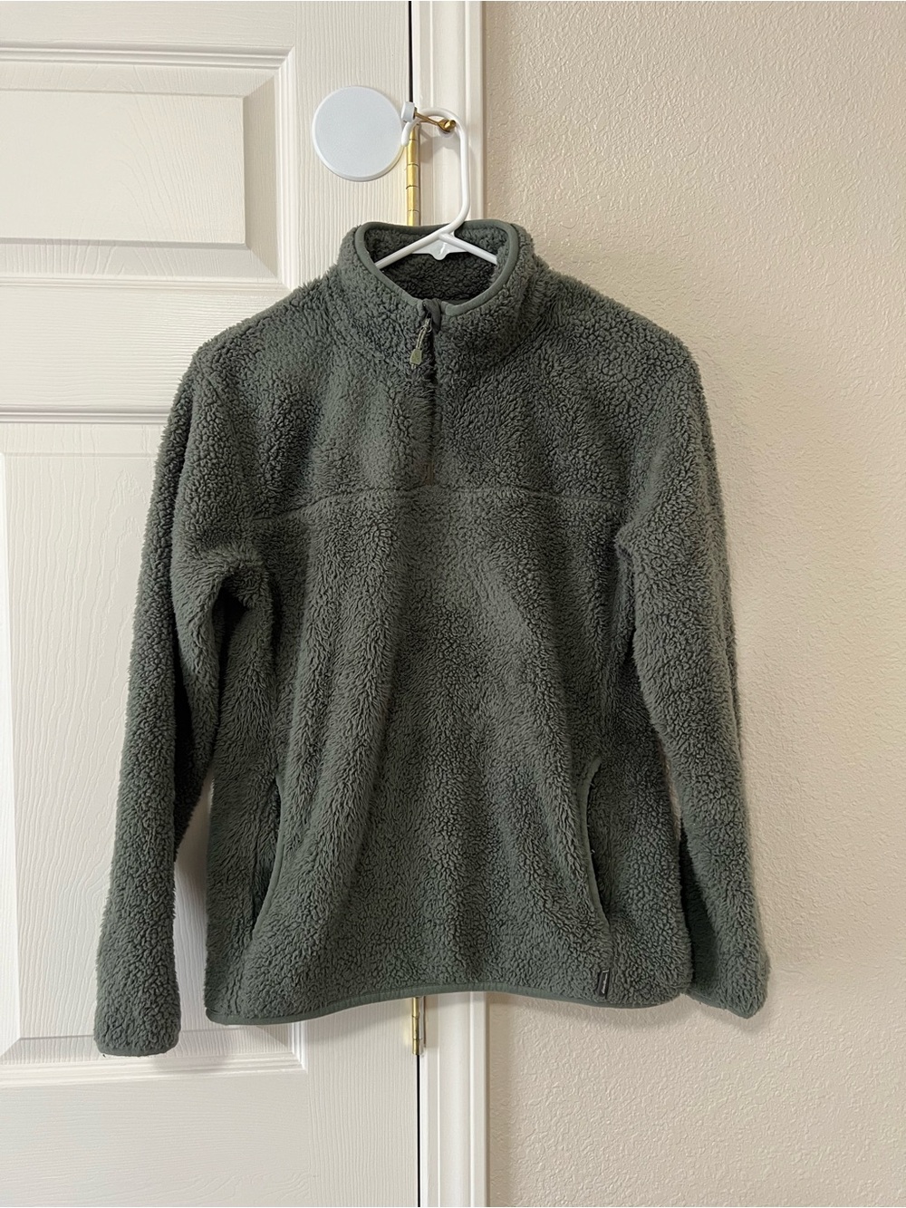 Eddie Bauer Women’s Small Green Gray Sherpa Fleece Quarter Zip Pullover Jacket